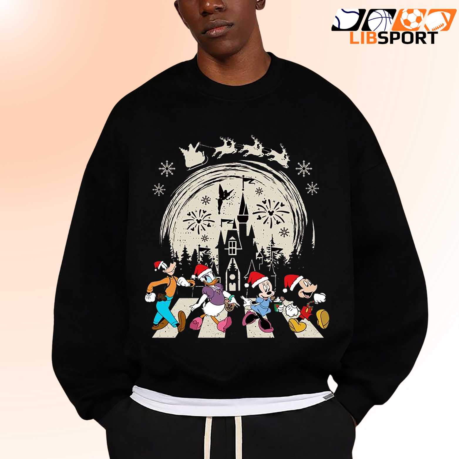 Disney Christmas Sweatshirt, Mickey Minnie Donald Goofy Santa Hat Castle Holiday Sweater